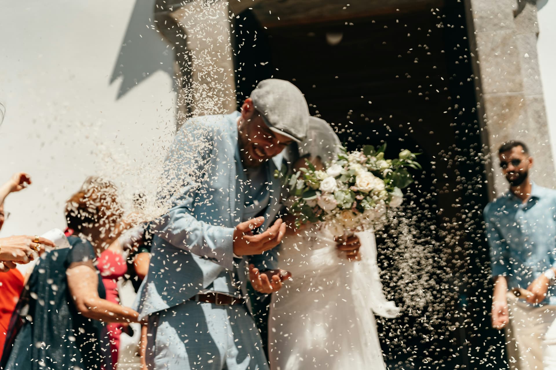 Couple celebrating at an elegant wedding reception